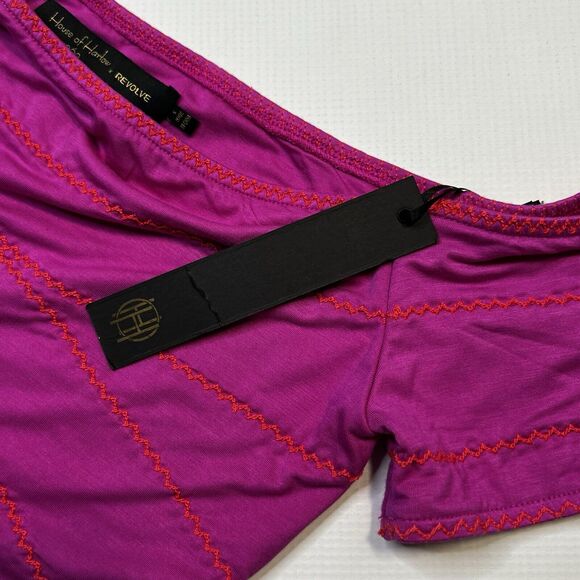 HOUSE OF HARLOW REVOLVE Off the Shoulder Crop Top size Small Pink Embroidered - Picture 10 of 10
